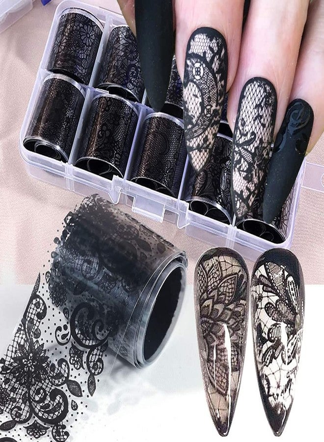 BSBTBZ 10 Rolls Retro Holographic Nail Foil Transfer Stickers Black Lace Laser Foils Nail Art Supplies Starry Paper Designs for Acrylic Decorations Women DIY Nail Arts Manicure Wraps Charms - Image 1